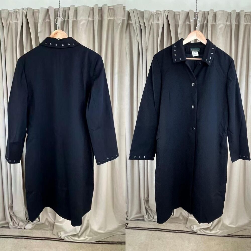 Vintage Harve Benard Black Wool Trench Coat with Eyelets - Picture 4 of 8